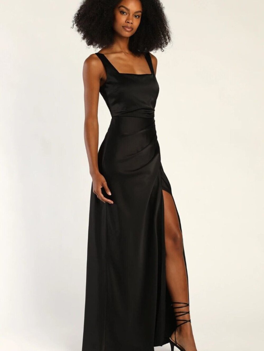 Lulus Fully Lined Black Square Neck Maxi Dress small stretch